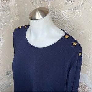 Lauren Ralph Lauren 2X navy knit top 3/4 sleeve gold buttons classic career